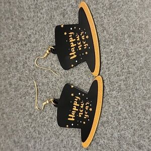COPY - Black & Gold Happy New Year Hat Dangle Earrings